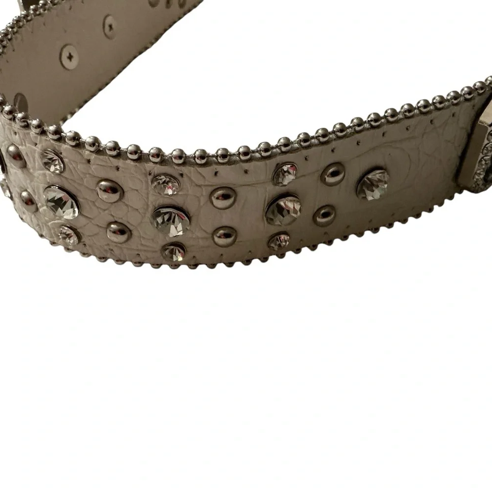 Western rhinestone studded belt cowgirl rodeo pageant bling buckle white large